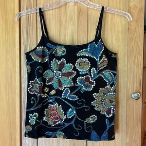 DRESS BARN SEQUIN & BEADED  SPAGHETTI STRAP TOP L WITH SHELF BRA